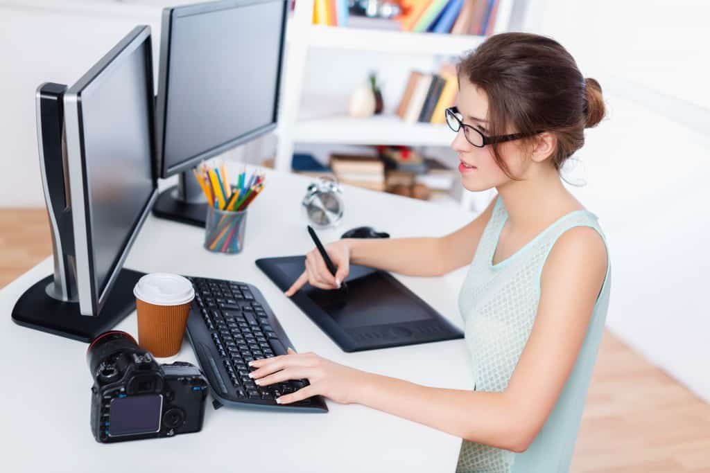 person working at her home office