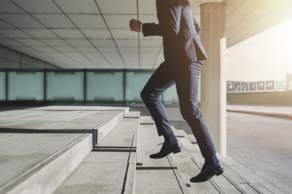 man walking on steps