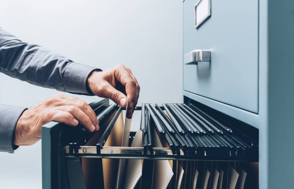 records in a filing cabinet