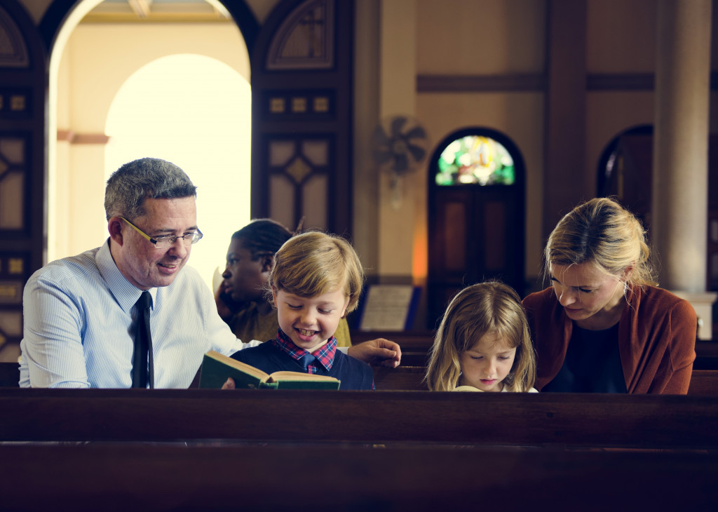 family in a church