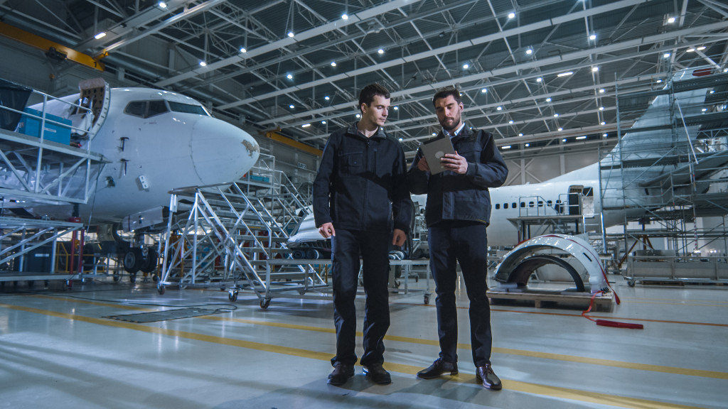 Aircraft in hangar